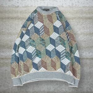 Vintage Sweater Geometric Pastel Acrylic Crewneck Pullover Made in Italy 90s